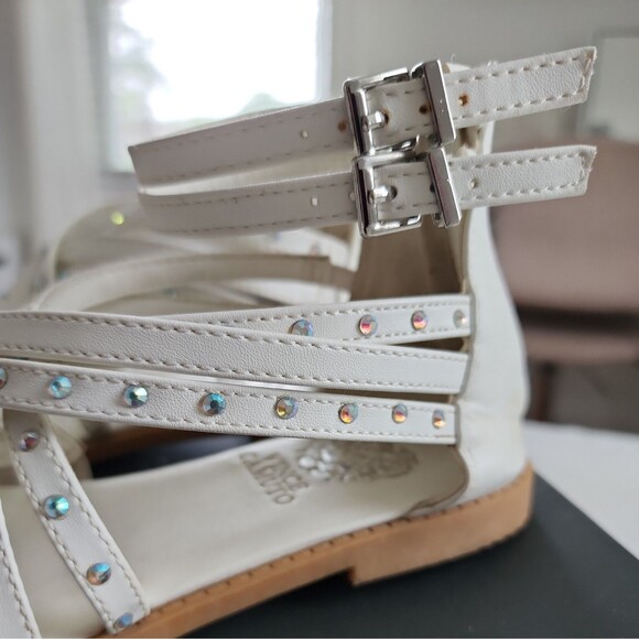 VINCE CAMUTO Girl's Sz 3 Gladiator Sandals Shoes, White studded Party Dressy - Picture 8 of 11